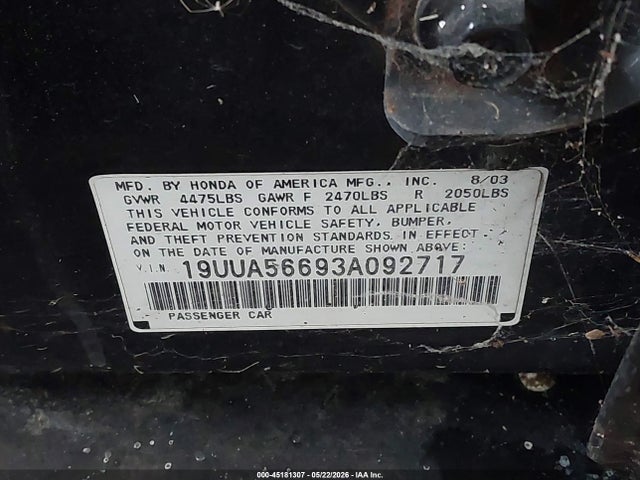 Продажа на аукционе авто 2003 Acura Tl 3.2, vin: 19UUA56693A092717, номер лота: 45181307