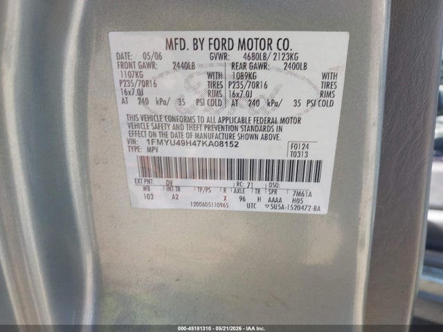 2007 Ford Escape Hybrid მანქანა იყიდება აუქციონზე, vin: 1FMYU49H47KA08152, აუქციონის ნომერი: 45181310