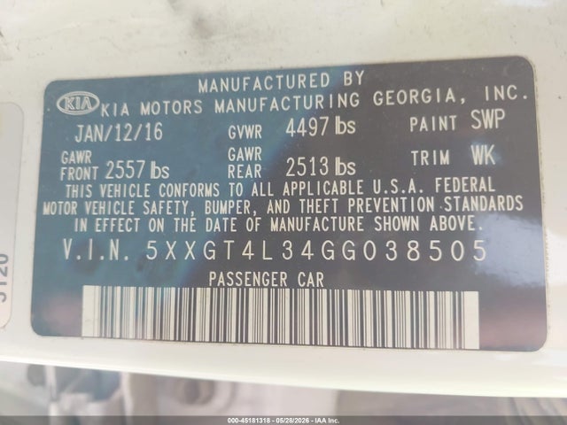 KIA Optima Lx 2016 5XXGT4L34GG038505 Image 9