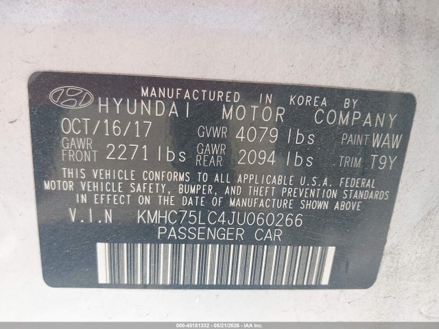 45181332 :رقم المزاد ، KMHC75LC4JU060266 vin ، 2018 Hyundai Ioniq Hybrid Sel مزاد بيع