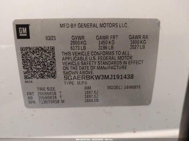 Продаж на аукціоні авто 2021 Buick Enclave Fwd Essence, vin: 5GAERBKW3MJ191438, номер лоту: 45181335