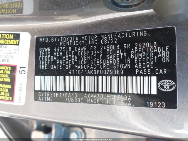 Продаж на аукціоні авто 2023 Toyota Camry Le, vin: 4T1C11AK9PU079389, номер лоту: 45181348
