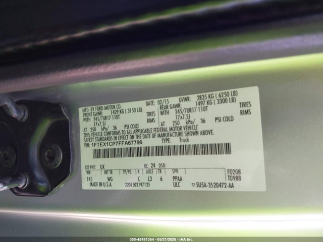 Продажа на аукционе авто 2015 Ford F-150 Xl, vin: 1FTEX1CP7FFA67796, номер лота: 45181364