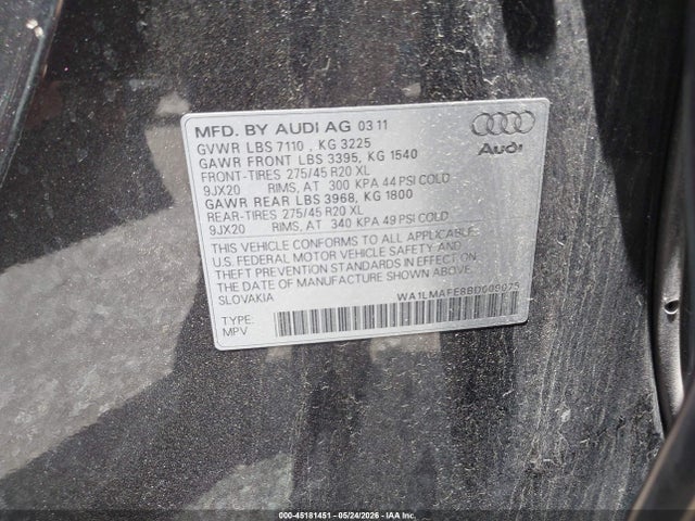 Aukcja sprzedaży 2011 Audi Q7 3.0 Tdi Premium, vin: WA1LMAFE8BD009075, numer aukcji: 45181451