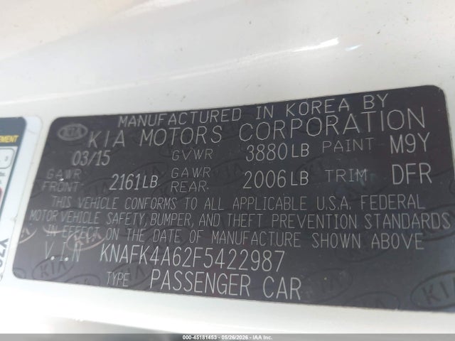 Aukcja sprzedaży 2015 Kia Forte Lx, vin: KNAFK4A62F5422987, numer aukcji: 45181453