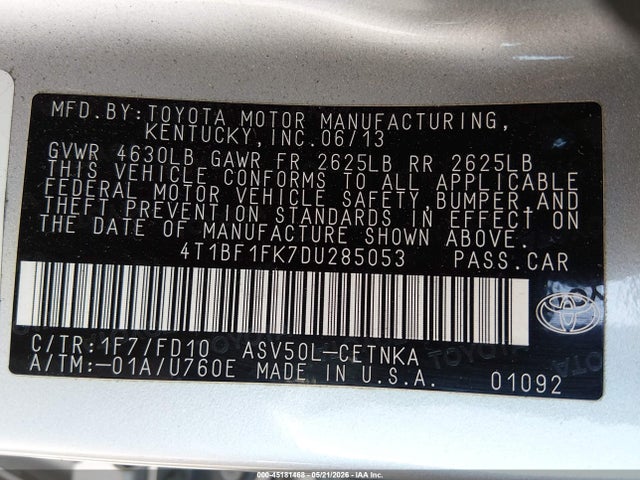 Продаж на аукціоні авто 2013 Toyota Camry Le, vin: 4T1BF1FK7DU285053, номер лоту: 45181468