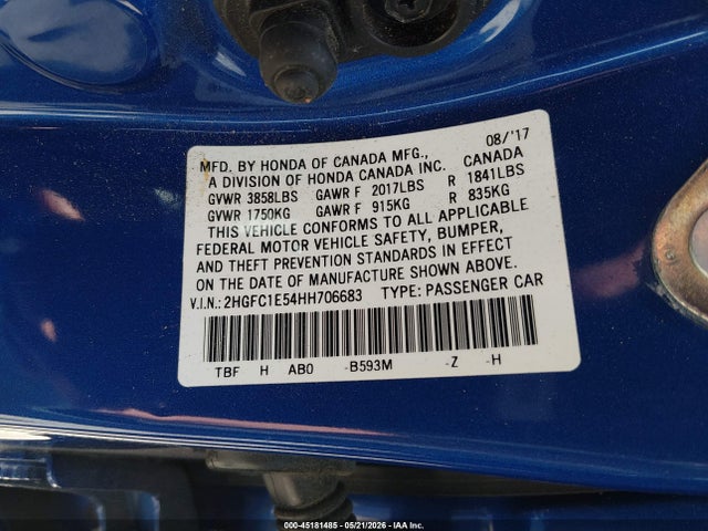 Honda CIVIC SI 2017 2HGFC1E54HH706683 Image 9