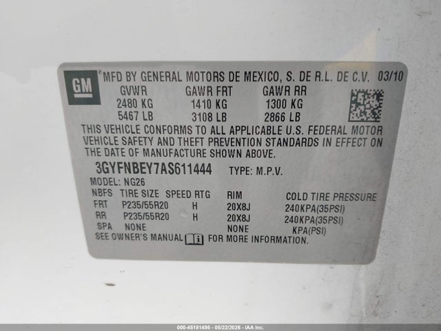 Продаж на аукціоні авто 2010 Cadillac Srx Performance Collection, vin: 3GYFNBEY7AS611444, номер лоту: 45181495