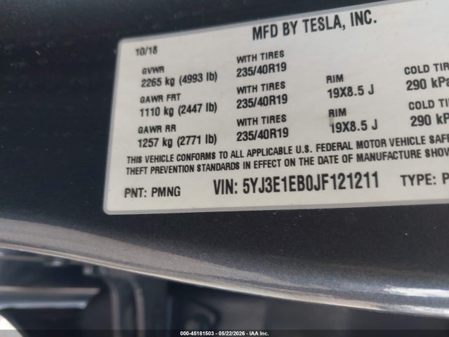 Продаж на аукціоні авто 2018 Tesla Model 3 Long Range/performance, vin: 5YJ3E1EB0JF121211, номер лоту: 45181503