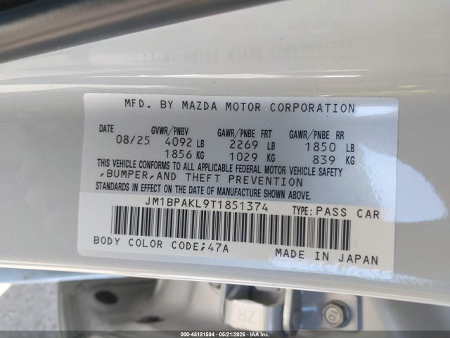 Продаж на аукціоні авто 2026 Mazda Mazda3 2.5 S Select Sport, vin: JM1BPAKL9T1851374, номер лоту: 45181504