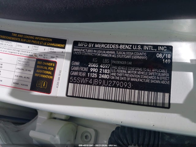 Продаж на аукціоні авто 2018 Mercedes-benz C 300, vin: 55SWF4JB9JU279093, номер лоту: 45181541
