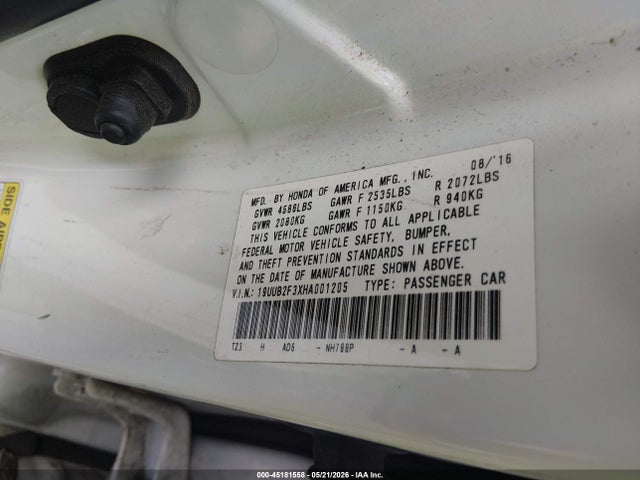 45181558 :رقم المزاد ، 19UUB2F3XHA001205 vin ، 2017 Acura Tlx V6 مزاد بيع