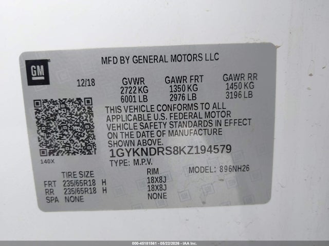 Продаж на аукціоні авто 2019 Cadillac Xt5 Luxury, vin: 1GYKNDRS8KZ194579, номер лоту: 45181561