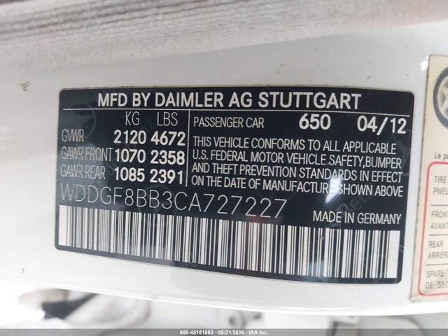 2012 Mercedes-benz C 300 Sport 4matic მანქანა იყიდება აუქციონზე, vin: WDDGF8BB3CA727227, აუქციონის ნომერი: 45181563