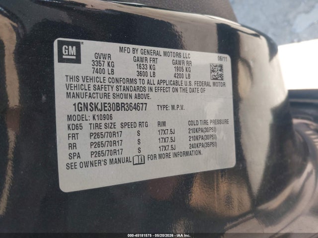 Aukcja sprzedaży 2011 Chevrolet Suburban 1500 Lt1, vin: 1GNSKJE30BR364677, numer aukcji: 45181575