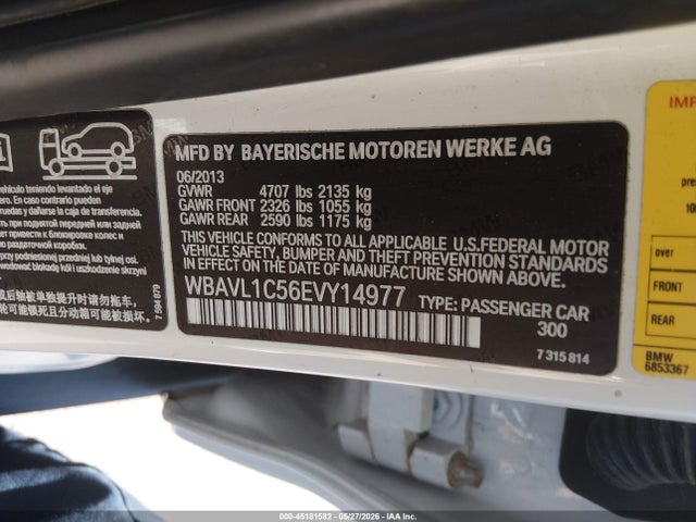 2014 Bmw X1 Xdrive28i მანქანა იყიდება აუქციონზე, vin: WBAVL1C56EVY14977, აუქციონის ნომერი: 45181582