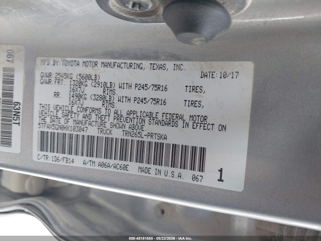 Auction sale of the 2017 Toyota Tacoma Sr, vin: 5TFAX5GN0HX103047, lot number: 45181585