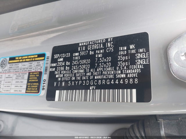 45181602 :رقم المزاد ، 5XYP3DGC8RG444988 vin ، 2024 Kia Telluride Ex X-line مزاد بيع