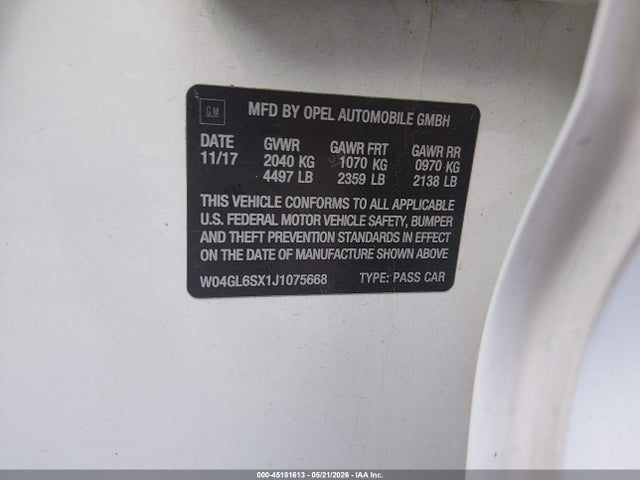 Продажа на аукционе авто 2018 Buick Regal Sportback Preferred, vin: W04GL6SX1J1075668, номер лота: 45181613
