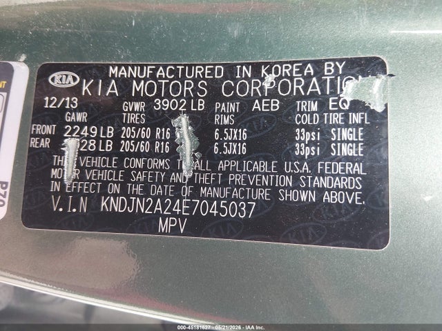 Aukcja sprzedaży 2014 Kia Soul, vin: KNDJN2A24E7045037, numer aukcji: 45181627