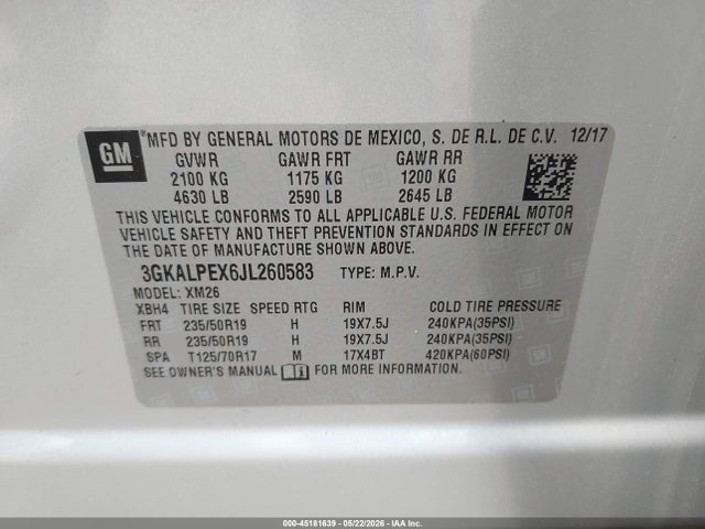 45181639 :رقم المزاد ، 3GKALPEX6JL260583 vin ، 2018 Gmc Terrain Slt مزاد بيع