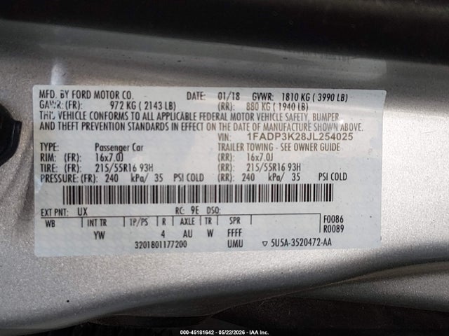 Ford FOCUS SE 2018 1FADP3K28JL254025 Image 9