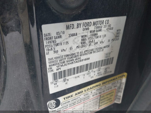 Продажа на аукционе авто 2010 Ford Expedition Eddie Bauer/king Ranch, vin: 1FMJU1H57AEB51898, номер лота: 45181647