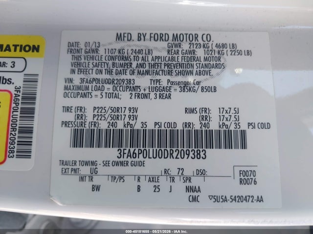 Продаж на аукціоні авто 2013 Ford Fusion Hybrid Se, vin: 3FA6P0LU0DR209383, номер лоту: 45181655