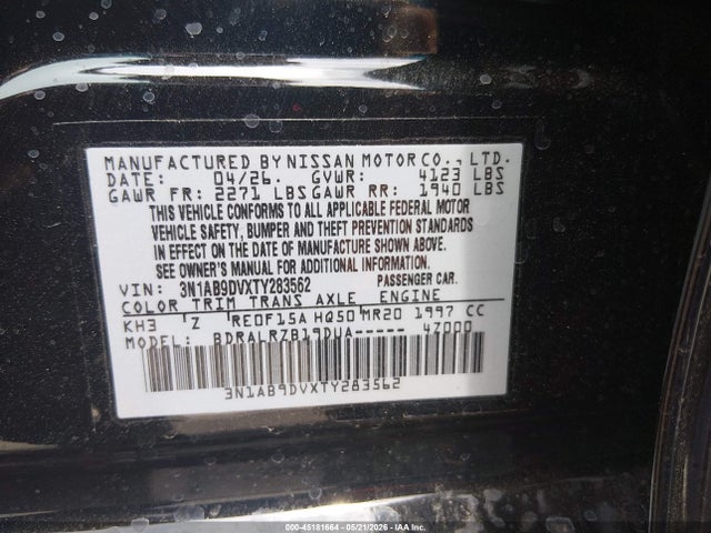 Aukcja sprzedaży 2026 Nissan Sentra Sr, vin: 3N1AB9DVXTY283562, numer aukcji: 45181664