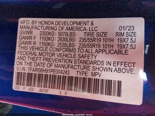 7FARS6H91PE004243 Honda Cr-v Hybrid Sport Touring