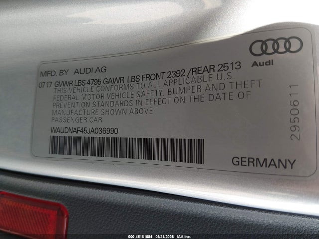 Aukcja sprzedaży 2018 Audi A4 2.0t Premium, vin: WAUDNAF45JA036990, numer aukcji: 45181684