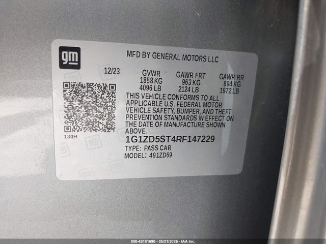 2024 Chevrolet Malibu Fwd 1lt მანქანა იყიდება აუქციონზე, vin: 1G1ZD5ST4RF147229, აუქციონის ნომერი: 45181690