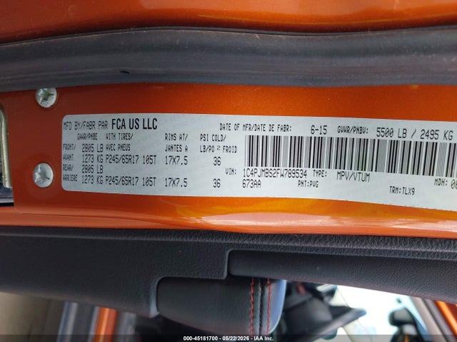 45181700 :رقم المزاد ، 1C4PJMBS2FW789534 vin ، 2015 Jeep Cherokee Trailhawk مزاد بيع