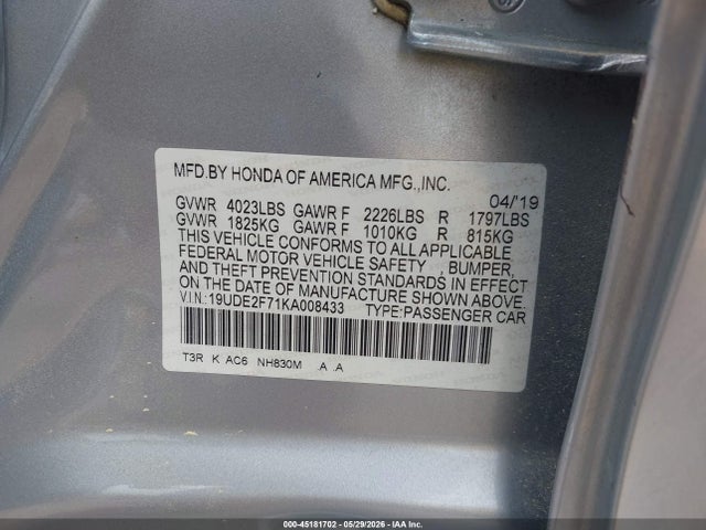 Продаж на аукціоні авто 2019 Acura Ilx Premium Package/technology Package, vin: 19UDE2F71KA008433, номер лоту: 45181702