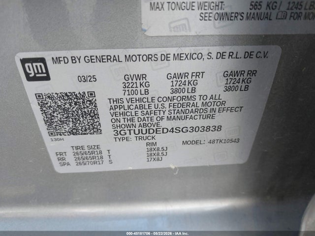 Auction sale of the 2025 Gmc Sierra 1500 4wd  Short Box Slt, vin: 3GTUUDED4SG303838, lot number: 45181706