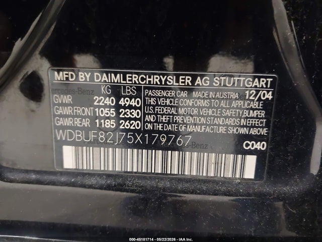 2005 Mercedes-benz E 320 4matic მანქანა იყიდება აუქციონზე, vin: WDBUF82J75X179767, აუქციონის ნომერი: 45181714