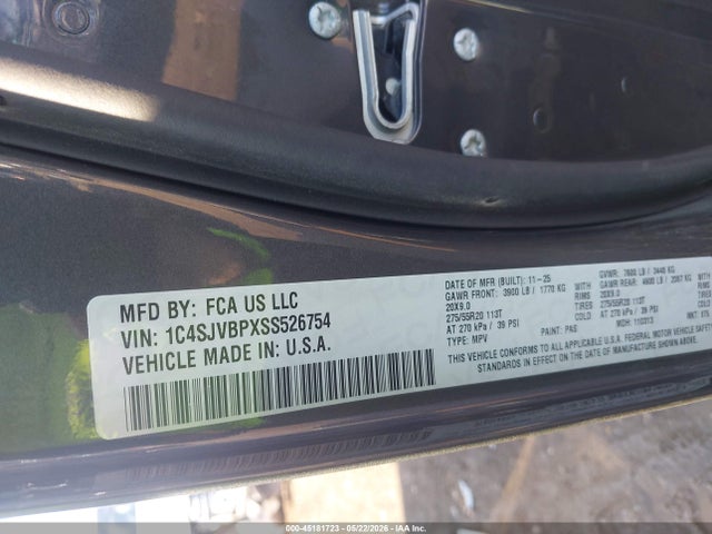 2025 Jeep Wagoneer Carbide 4x4 მანქანა იყიდება აუქციონზე, vin: 1C4SJVBPXSS526754, აუქციონის ნომერი: 45181723