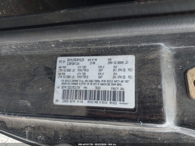 Aukcja sprzedaży 2001 Dodge Ram 1500 St, vin: 3B7HF13Z21M531734, numer aukcji: 45181730