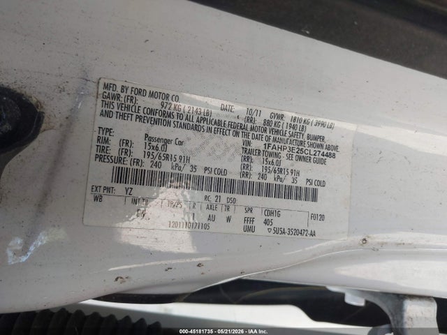 Продаж на аукціоні авто 2012 Ford Focus S, vin: 1FAHP3E25CL274488, номер лоту: 45181735