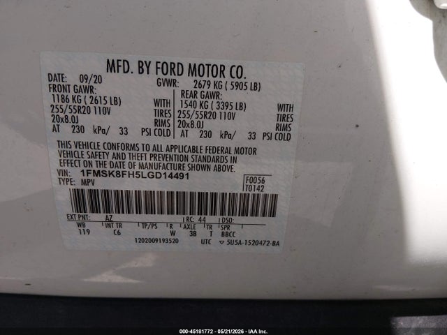 Aukcja sprzedaży 2020 Ford Explorer Limited, vin: 1FMSK8FH5LGD14491, numer aukcji: 45181772