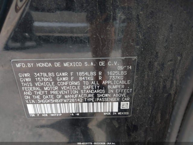 Aukcja sprzedaży 2015 Honda Fit Ex/ex-l, vin: 3HGGK5H8XFM728142, numer aukcji: 45181779