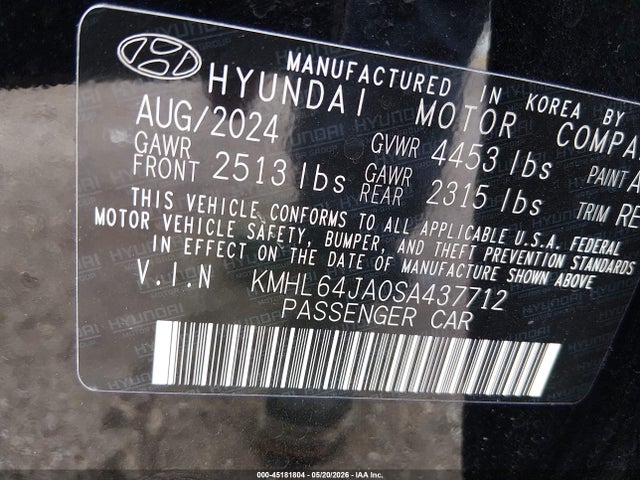 45181804 :رقم المزاد ، KMHL64JA0SA437712 vin ، 2025 Hyundai Sonata Sel مزاد بيع