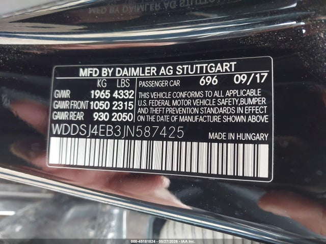 45181824 :رقم المزاد ، WDDSJ4EB3JN587425 vin ، 2018 Mercedes-benz Cla 250 مزاد بيع