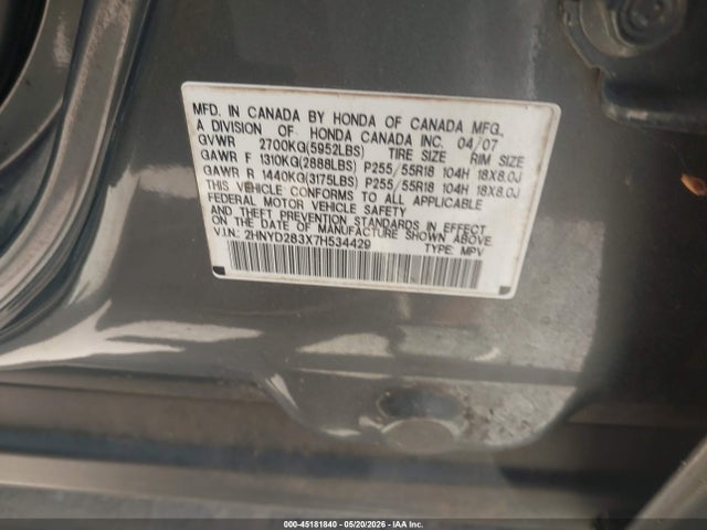 Aukcja sprzedaży 2007 Acura Mdx Technology Package, vin: 2HNYD283X7H534429, numer aukcji: 45181840
