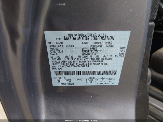 Продажа на аукционе авто 2008 Mazda Tribute, vin: 4F2CZ02Z78KM00295, номер лота: 45181857