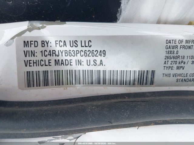 2023 Jeep Grand Cherokee 4xe მანქანა იყიდება აუქციონზე, vin: 1C4RJYB63PC626249, აუქციონის ნომერი: 45181869