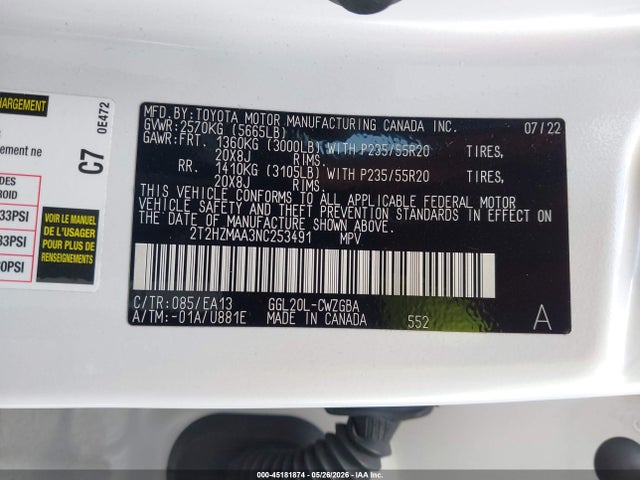 Lexus RX 350 2022 2T2HZMAA3NC253491 Image 9