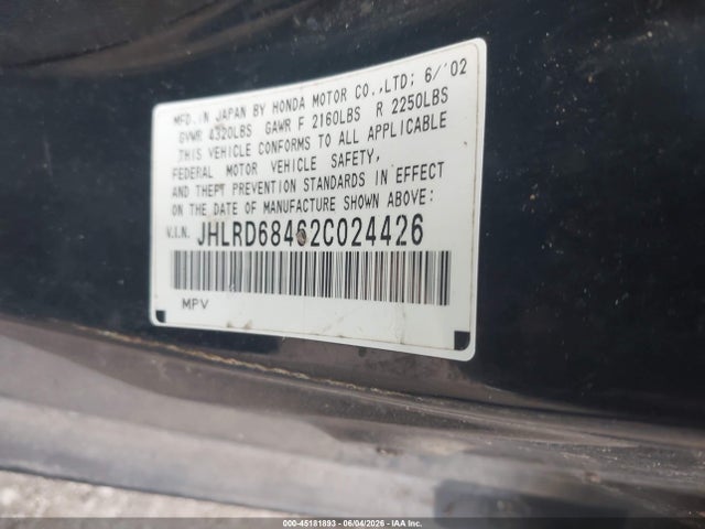 Продажа на аукционе авто 2002 Honda Cr-v Lx, vin: JHLRD68462C024426, номер лота: 45181893