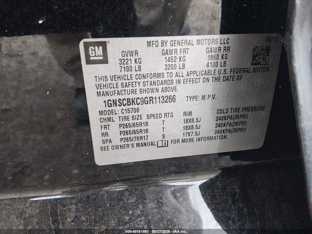 Chevrolet Tahoe Lt 2016 1GNSCBKC9GR113266 Image 9
