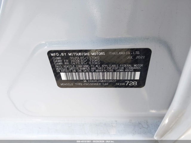 Продажа на аукционе авто 2021 Mitsubishi Mirage Carbonite Edition/es/le, vin: ML32AUHJ1MH010427, номер лота: 45181901